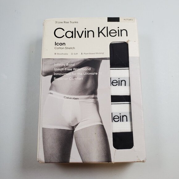 Calvin Klein 3 Low Rise Trunks Briefs Men Size XL NWT Icon Underwear Stretch - Picture 1 of 7
